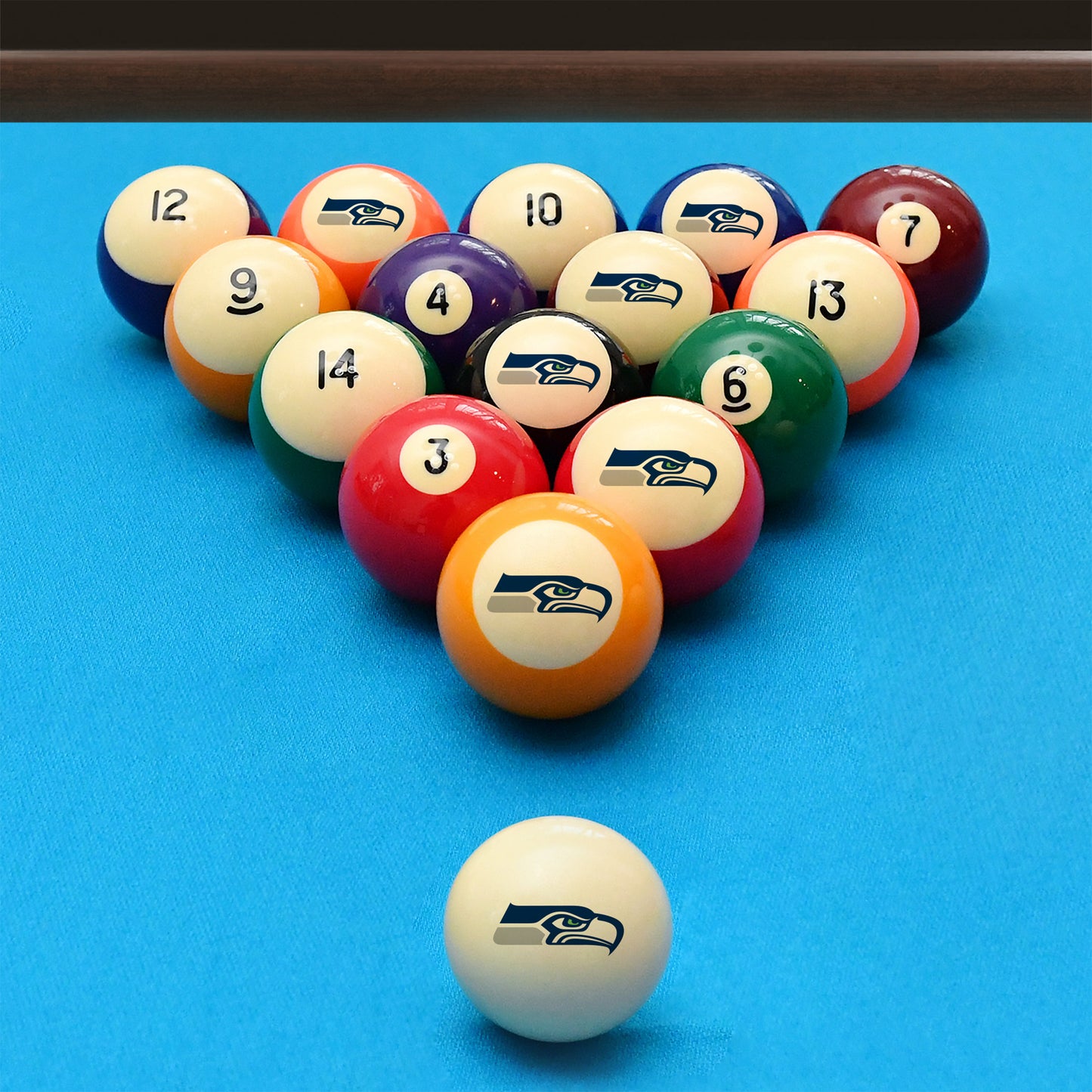 Seattle Seahawks logo pool ball set
