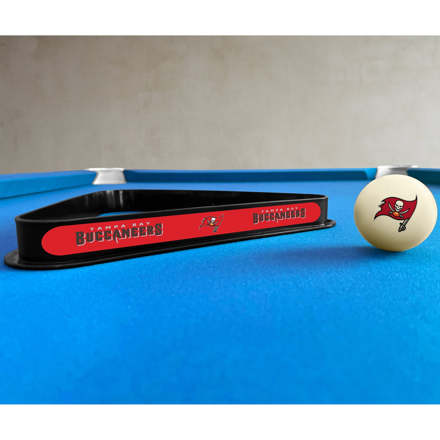 Tampa Bay Buccaneers triangle rack and cue ball set