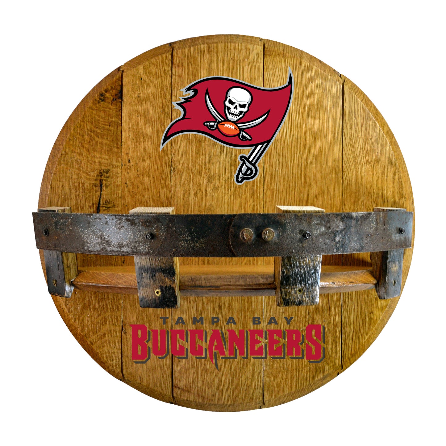 Tampa Bay Buccaneers whiskey barrel shelf