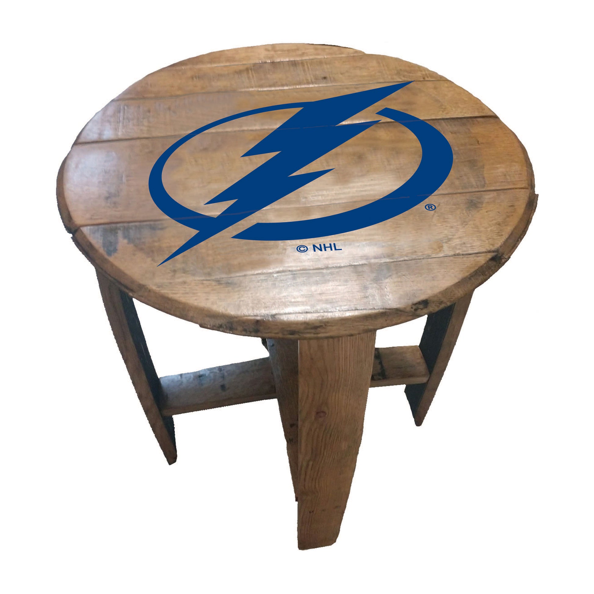 Tampa Bay Lightning whiskey barrel end table