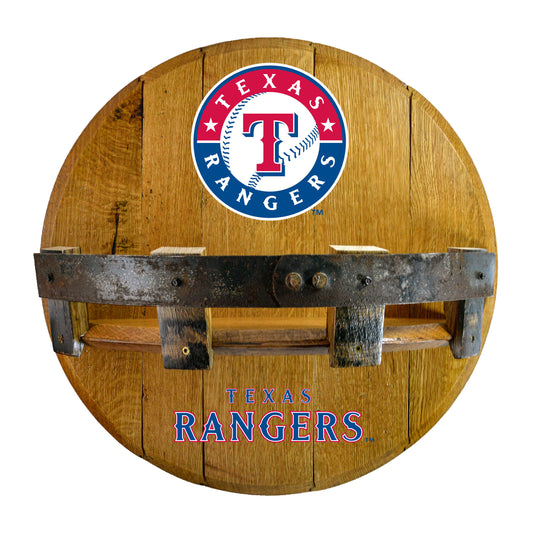Texas Rangers whiskey barrel shelf