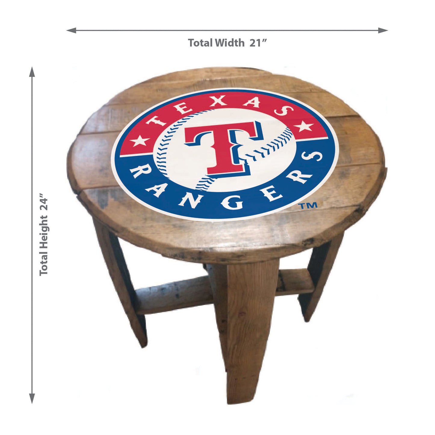 Texas Rangers whiskey barrel end table dimensions