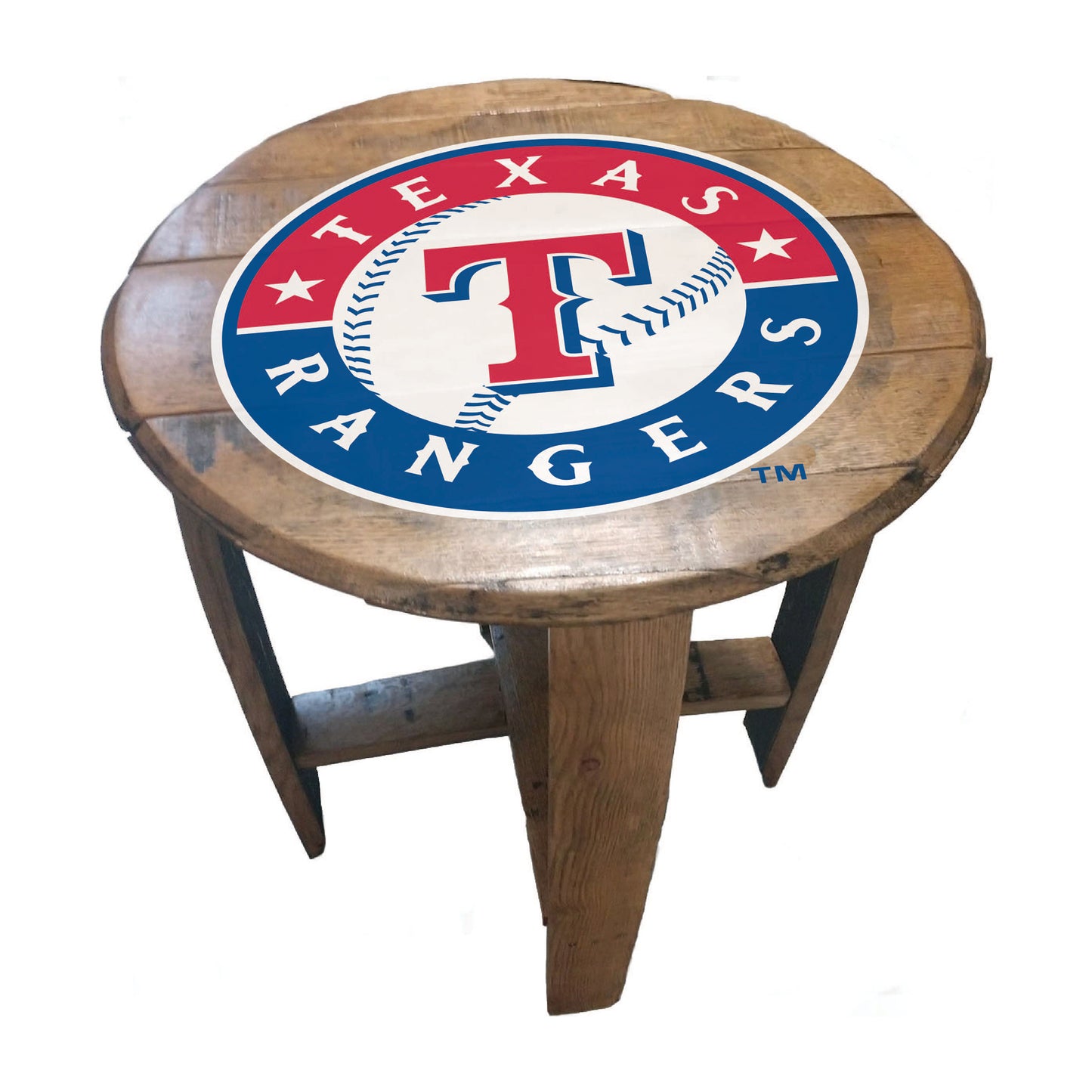 Texas Rangers whiskey barrel end table