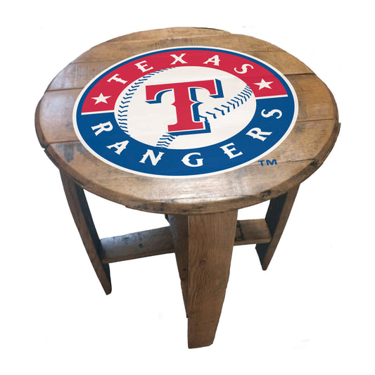 Texas Rangers whiskey barrel end table