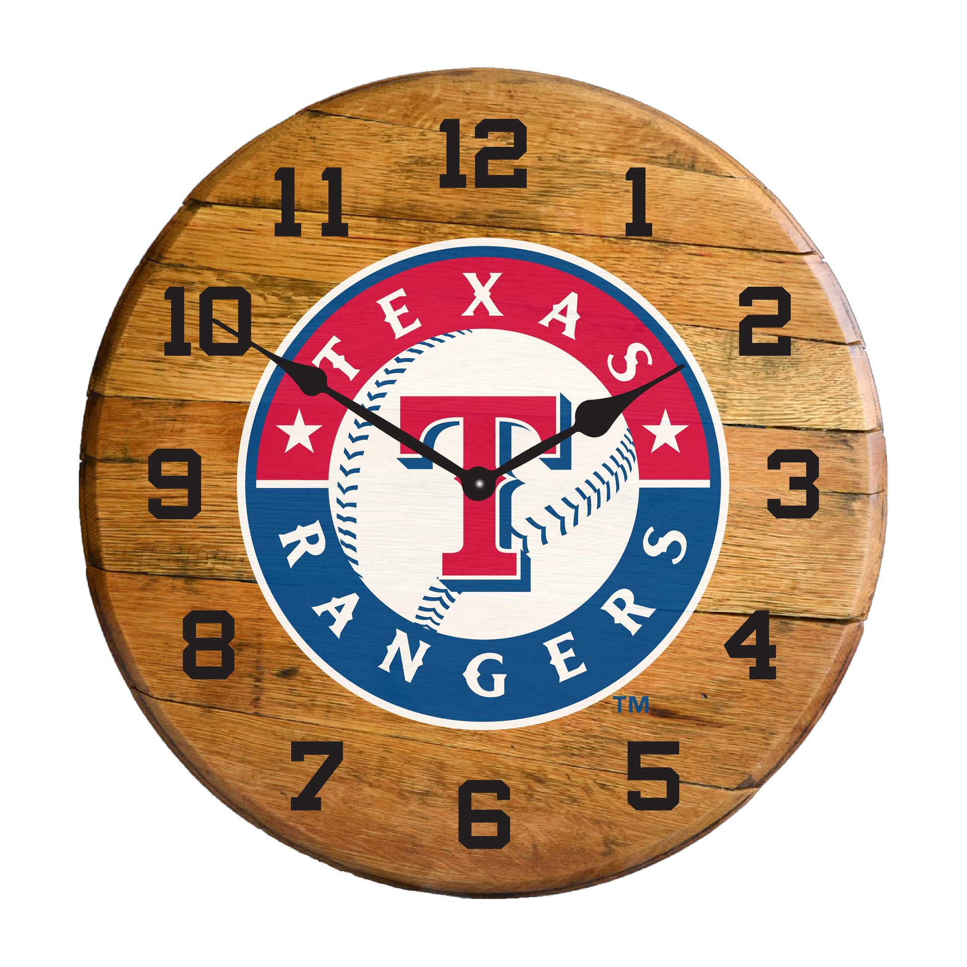Texas Rangers whiskey barrel wall clock