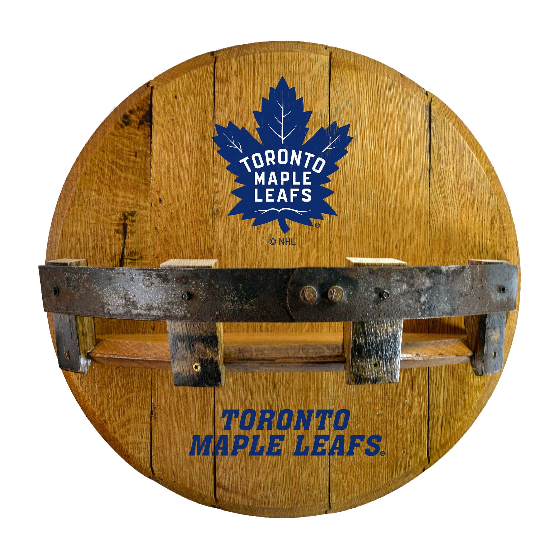 Toronto Maple Leafs whiskey barrel shelf