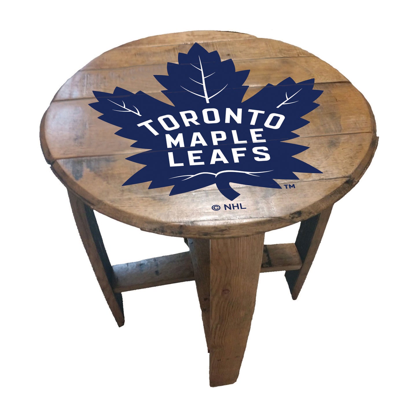 Toronto Maple Leafs whiskey barrel end table