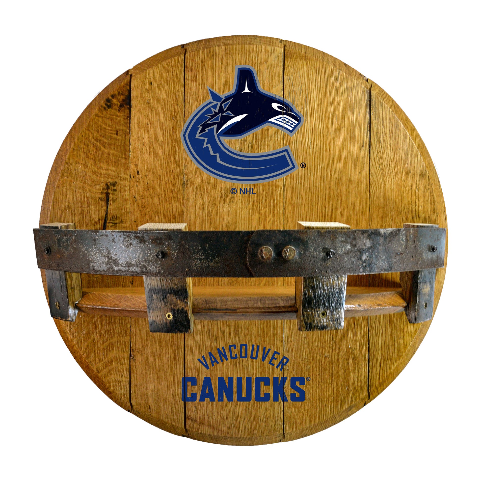 Vancouver Canucks whiskey barrel shelf