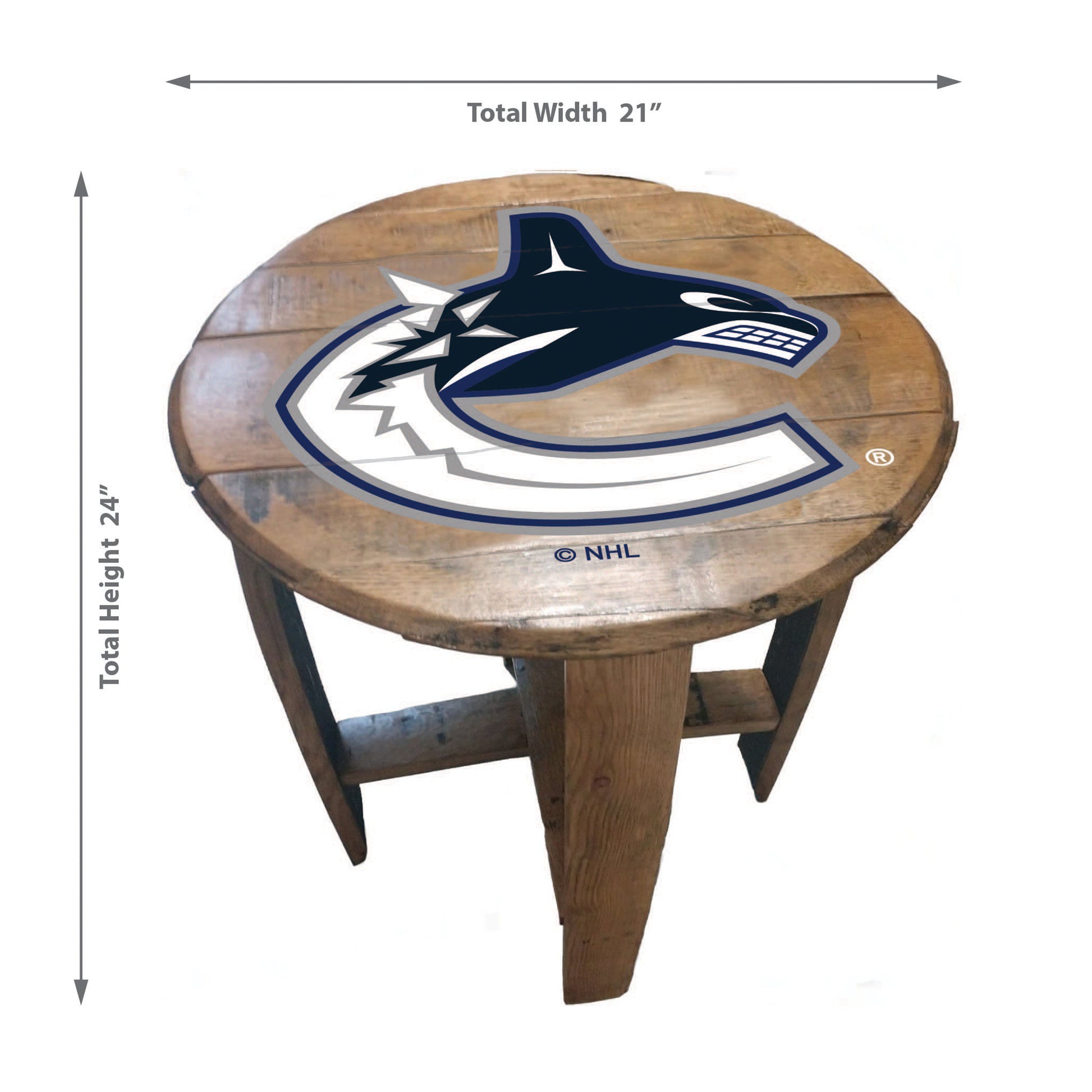 Vancouver Canucks whiskey barrel end table dimensions