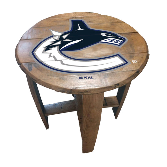 Vancouver Canucks whiskey barrel end table