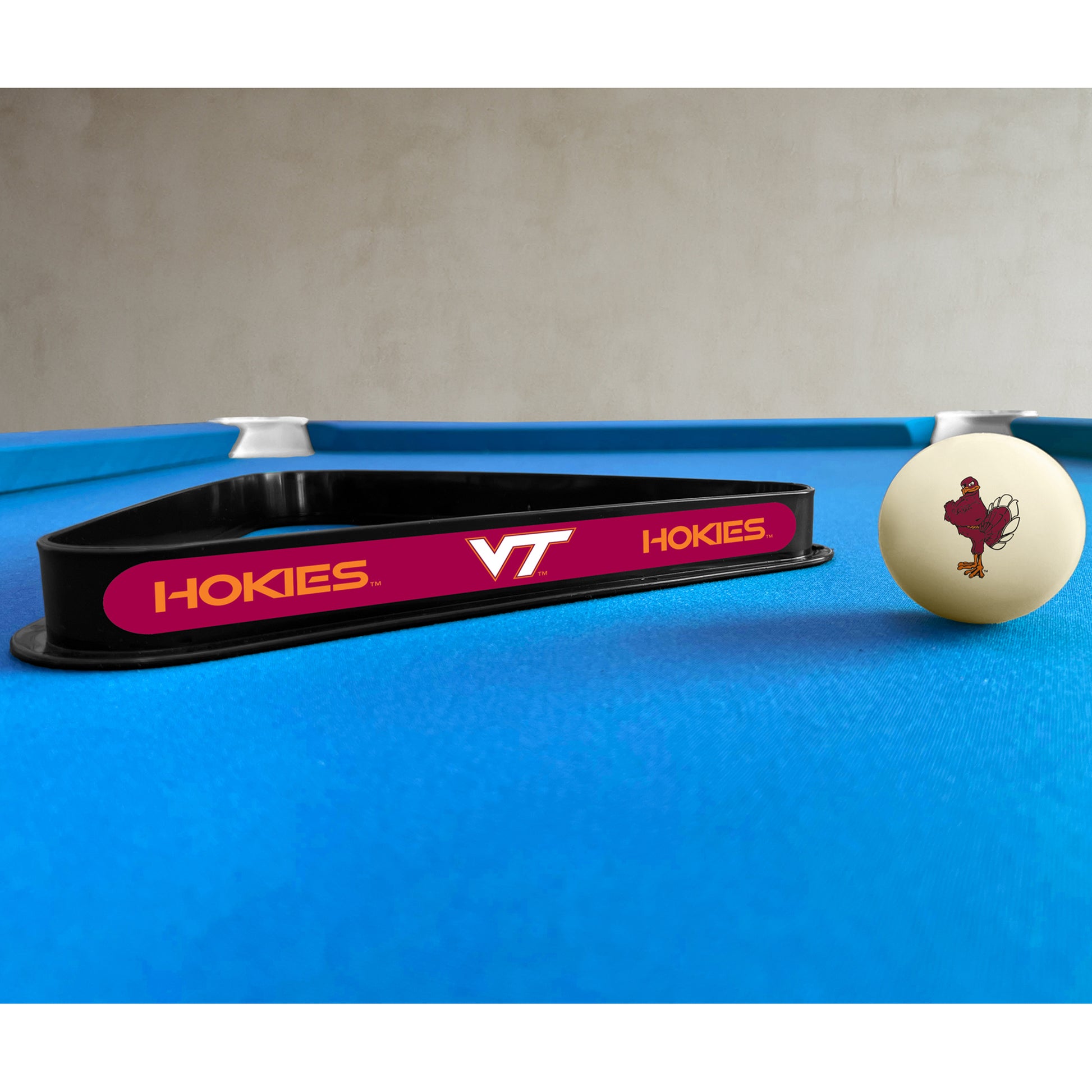 Virginia Tech Hokies triangle rack and cue ball set