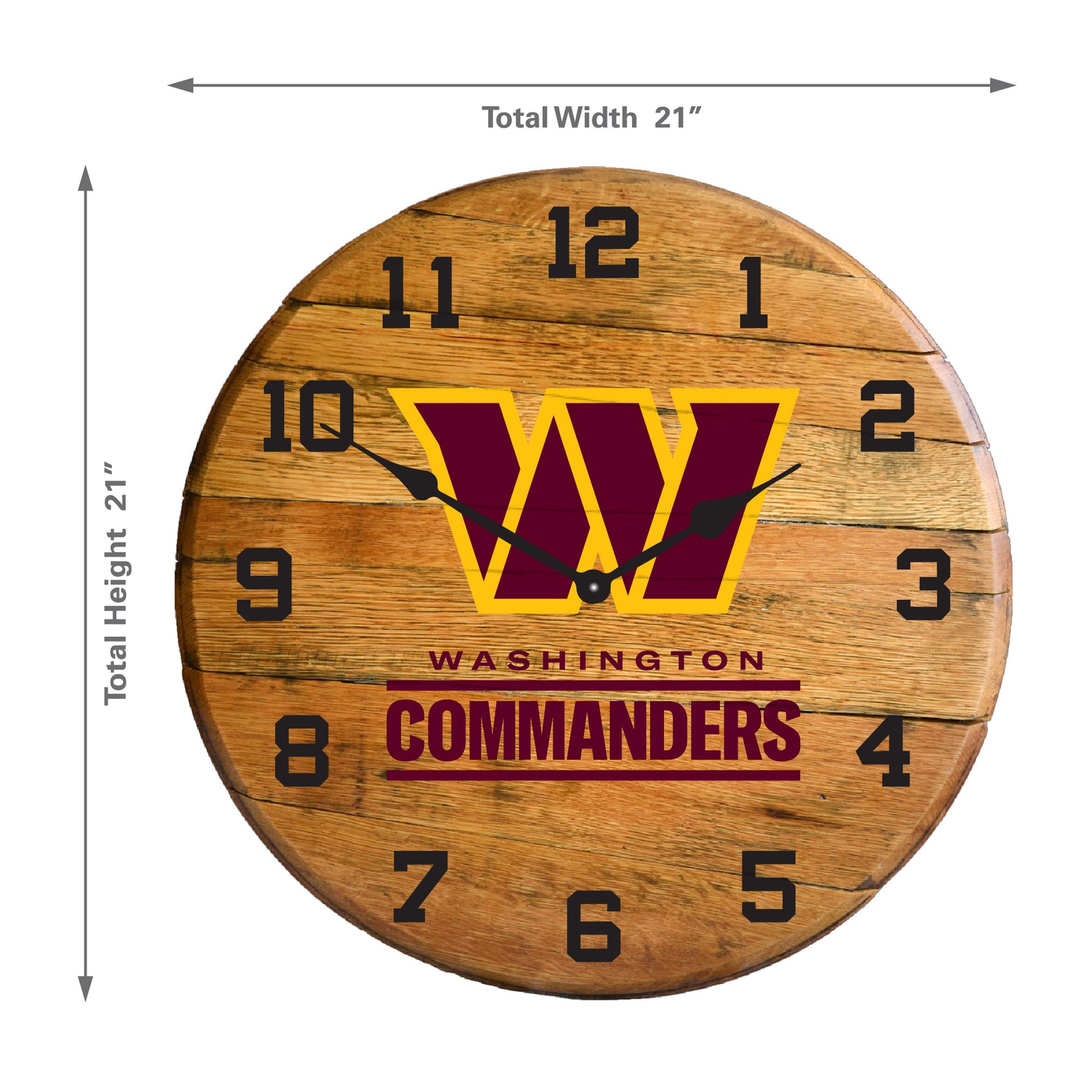 Washington Commanders whiskey barrel wall clock dimensions