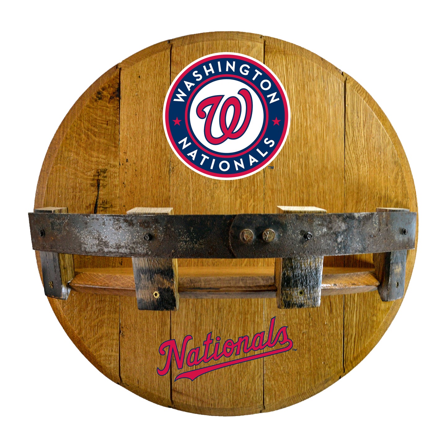 Washington Nationals whiskey barrel shelf