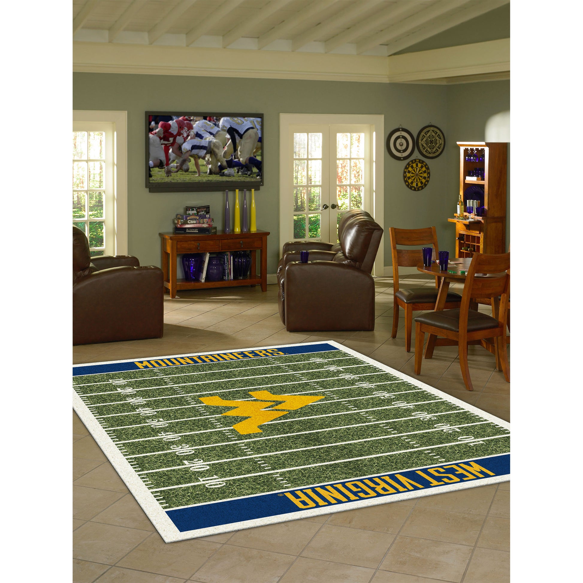West Virginia Mountaineers home field style area rug lifestyle