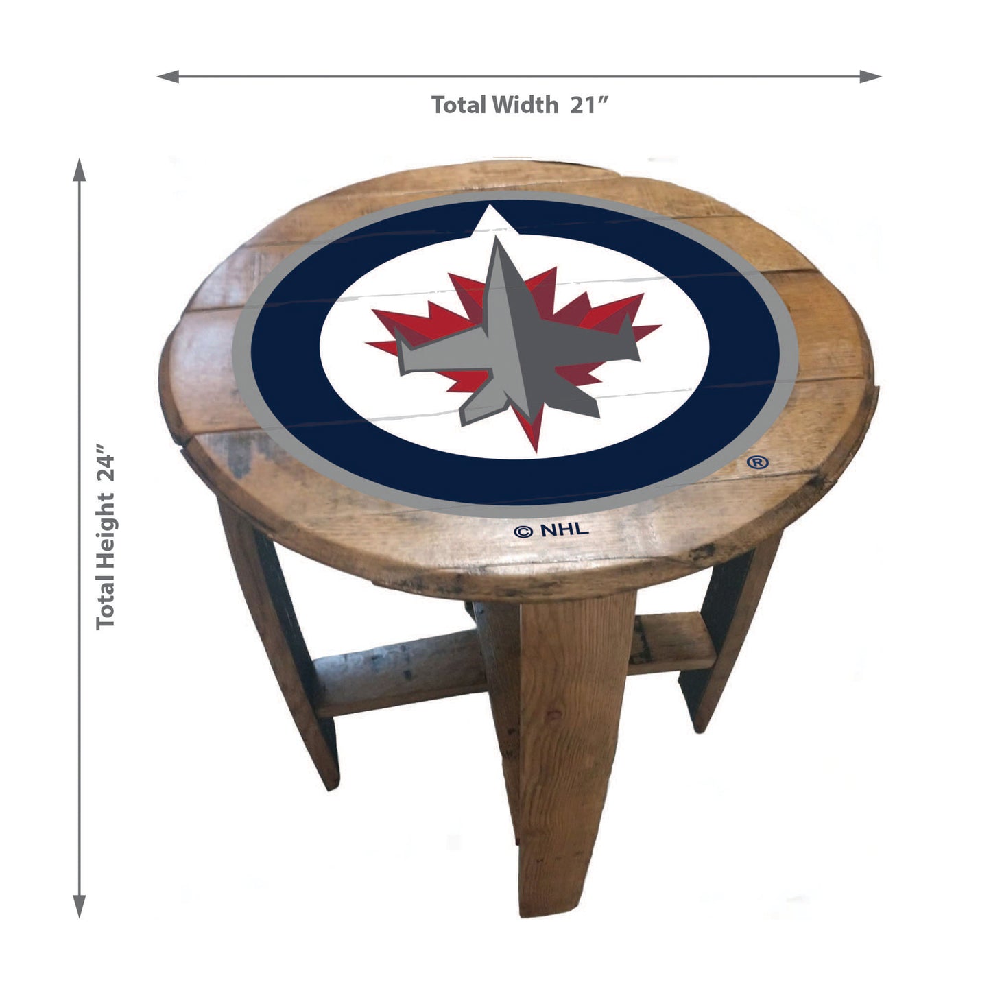 Winnipeg Jets whiskey barrel end table dimensions