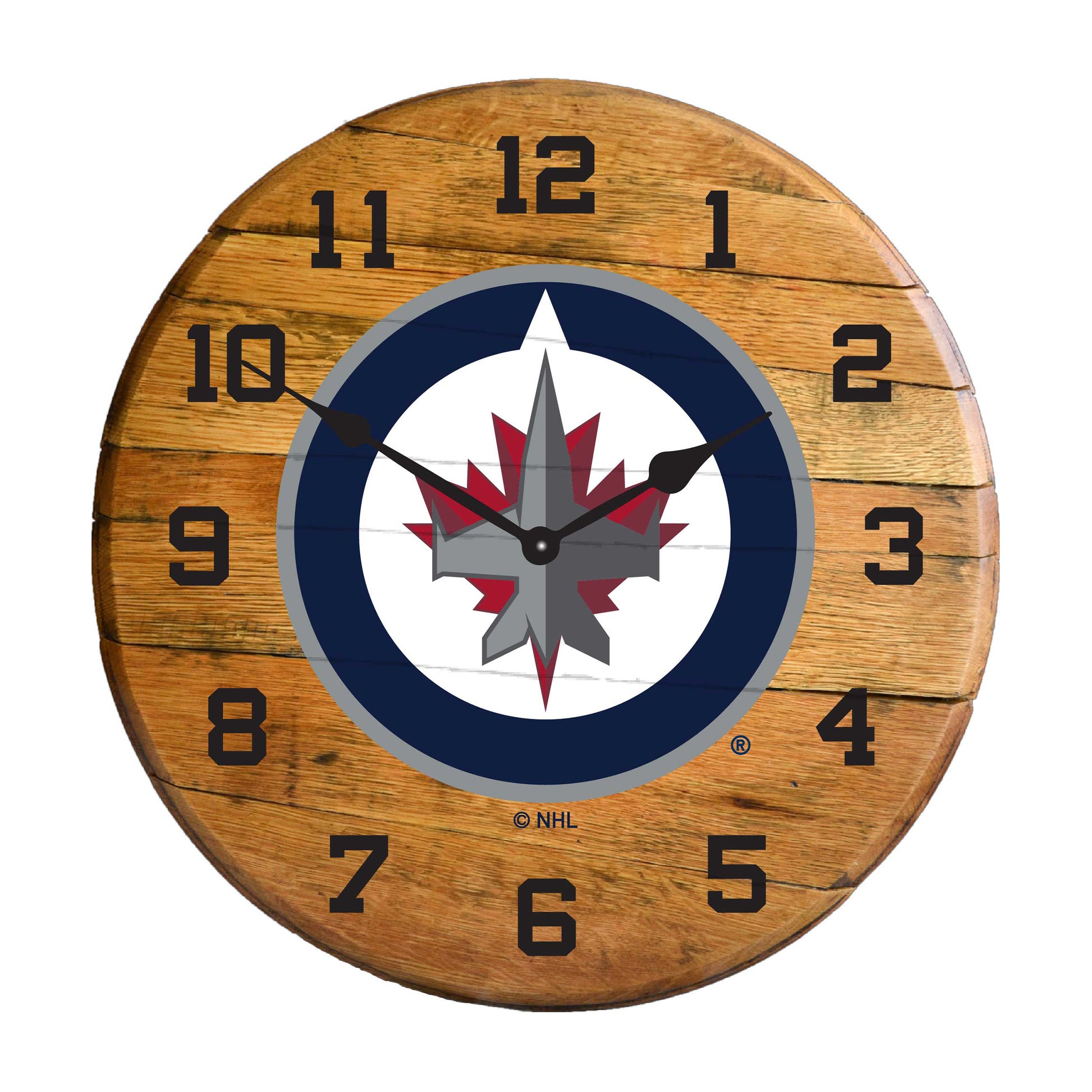 Winnipeg Jets whiskey barrel wall clock