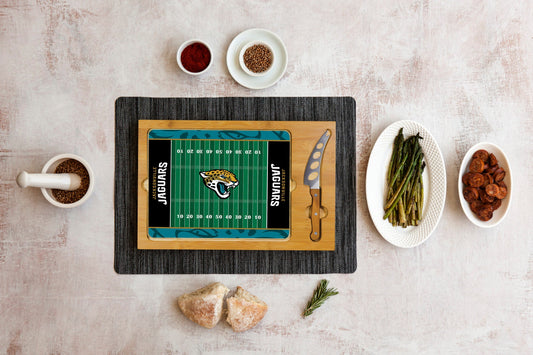 Jacksonville Jaguars Football Field - Icon Glass Top Cutting Board & Knife Set