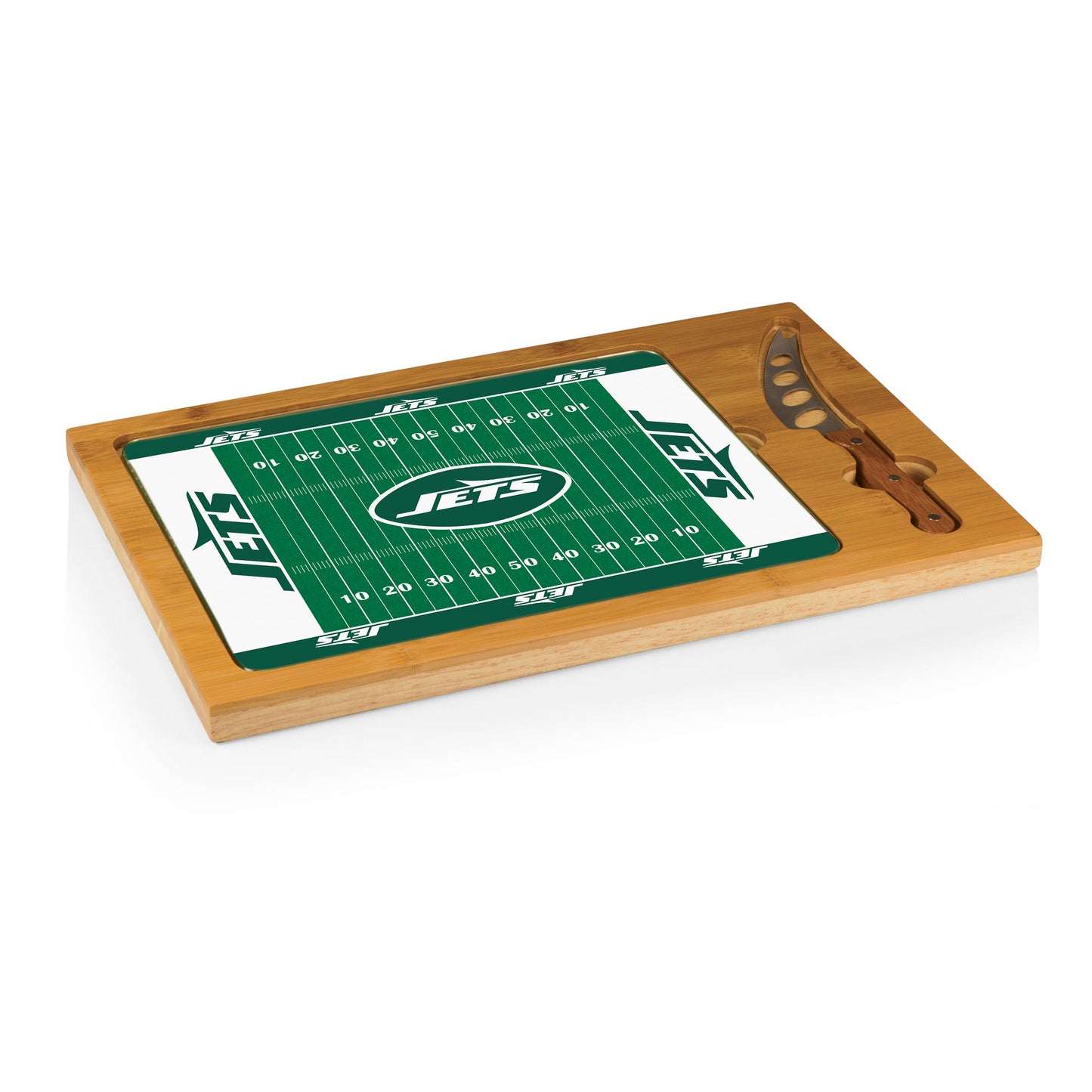 New York Jets Football Field - Icon Glass Top Cutting Board & Knife Set