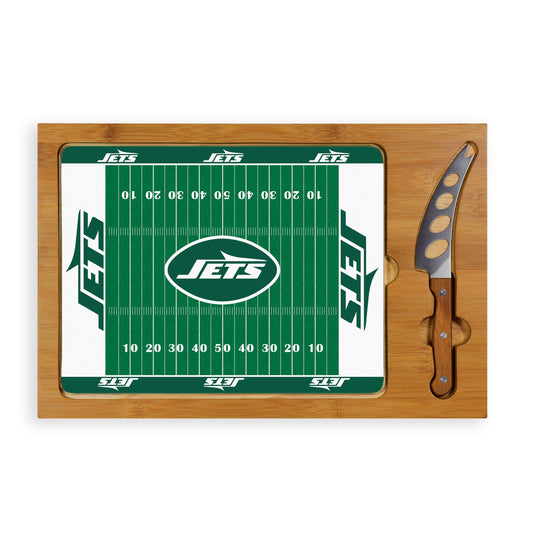 New York Jets Football Field - Icon Glass Top Cutting Board & Knife Set