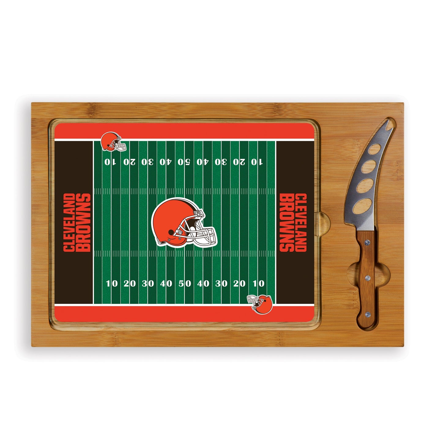 Cleveland Browns Football Field - Icon Glass Top Cutting Board & Knife Set