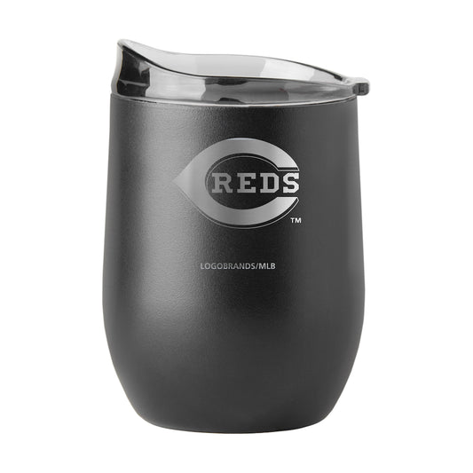 Cincinnati Reds black etch curved drink tumbler