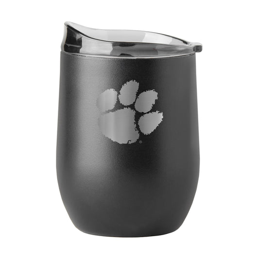 Clemson Tigers black etch curved drink tumbler