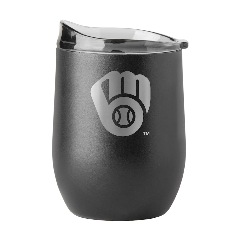 Milwaukee Brewers black etch curved drink tumbler