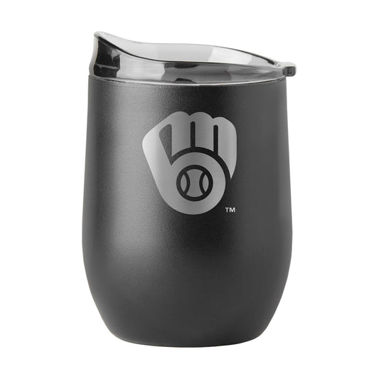 Milwaukee Brewers black etch curved drink tumbler