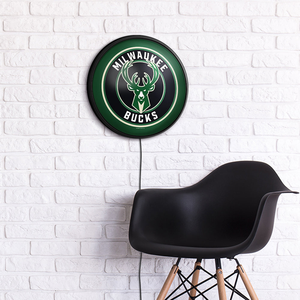 Milwaukee Bucks Slimline Round Lighted Wall Sign Room View