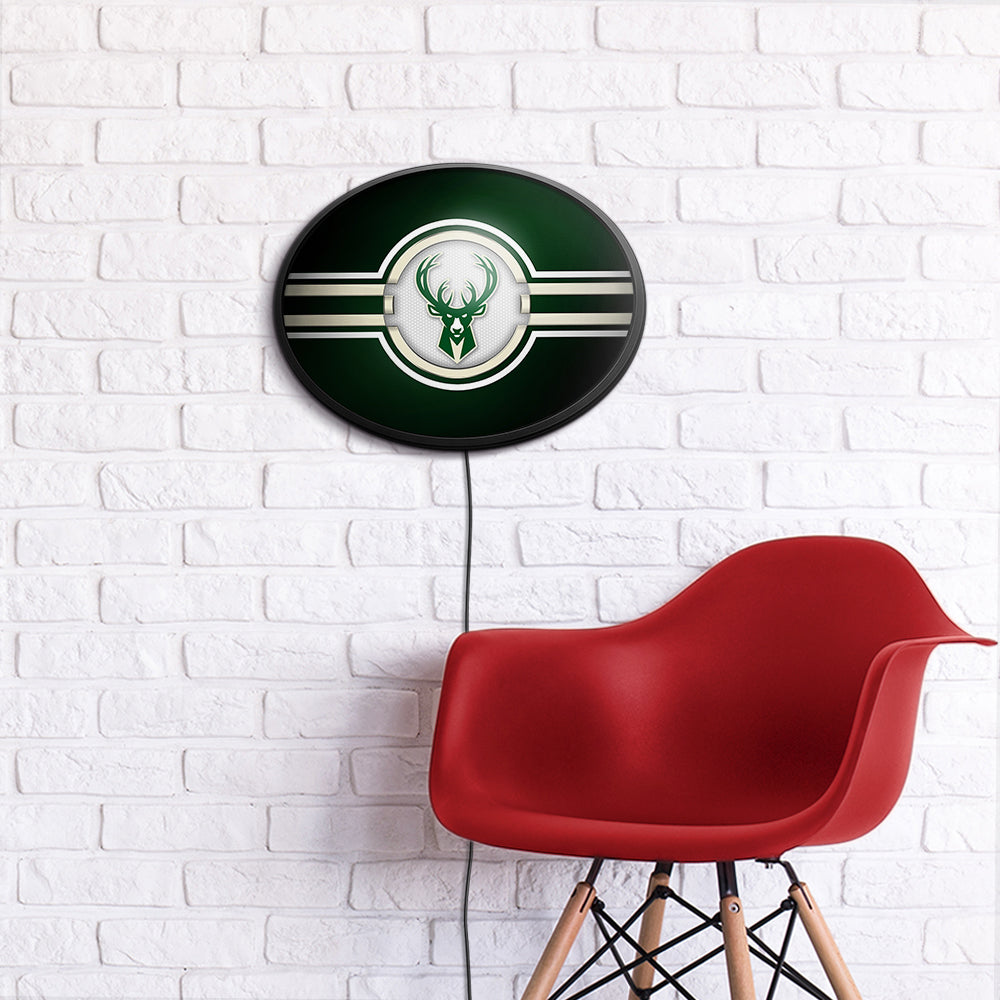 Milwaukee Bucks Slimline Oval Lighted Wall Sign Room View