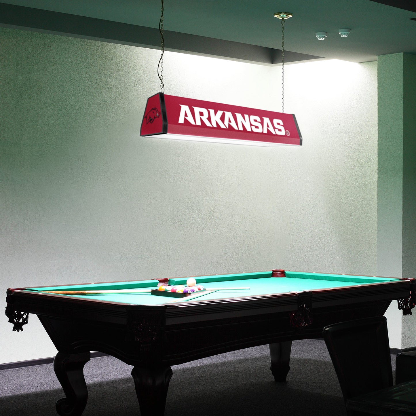 Arkansas Razorbacks Standard Pool Table Light Room View