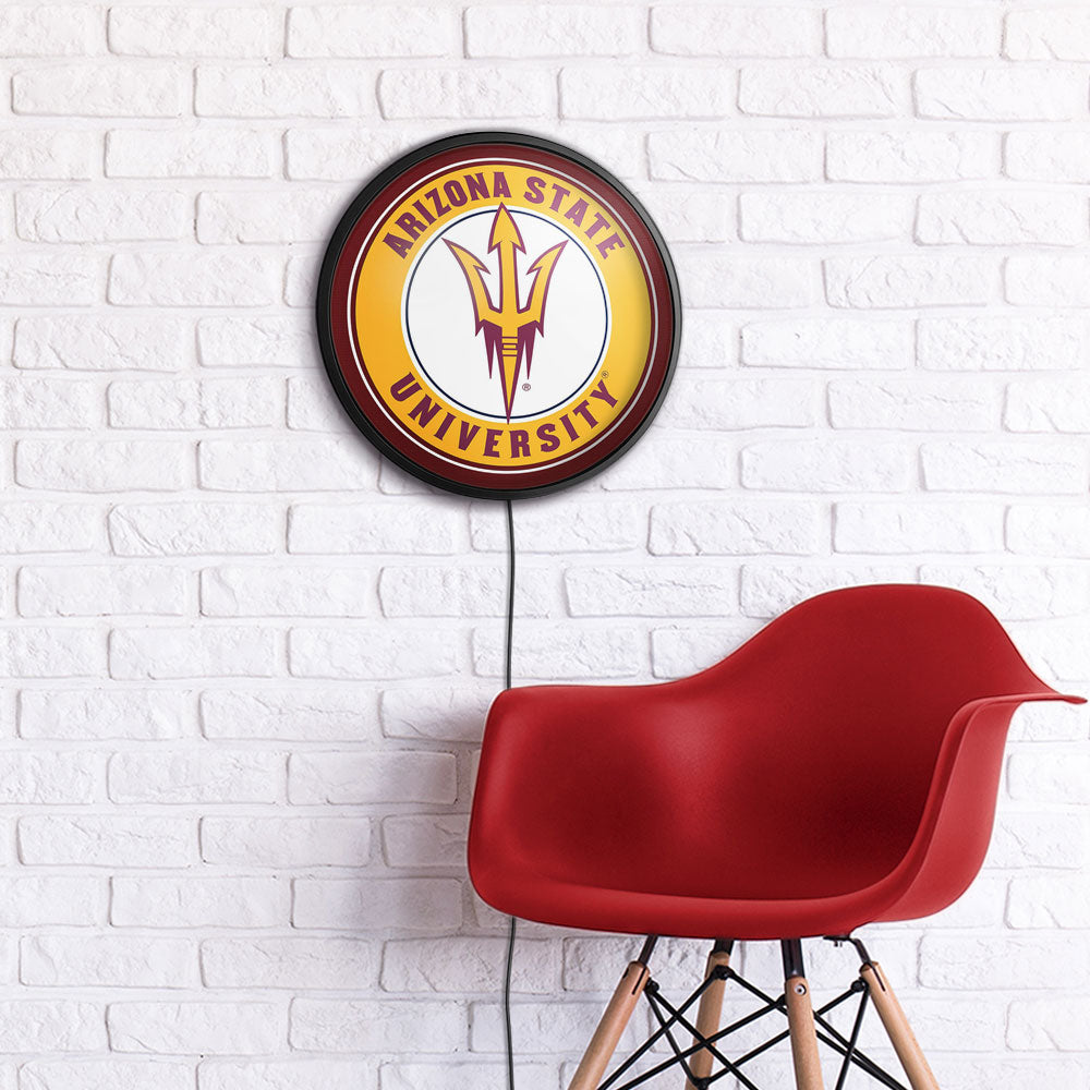 Arizona State Sun Devils Slimline Round Lighted Wall Sign Room View