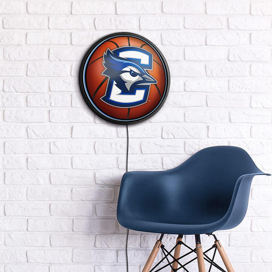 Creighton Blue Jays Basketball Slimline Round Lighted Wall Sign Room View