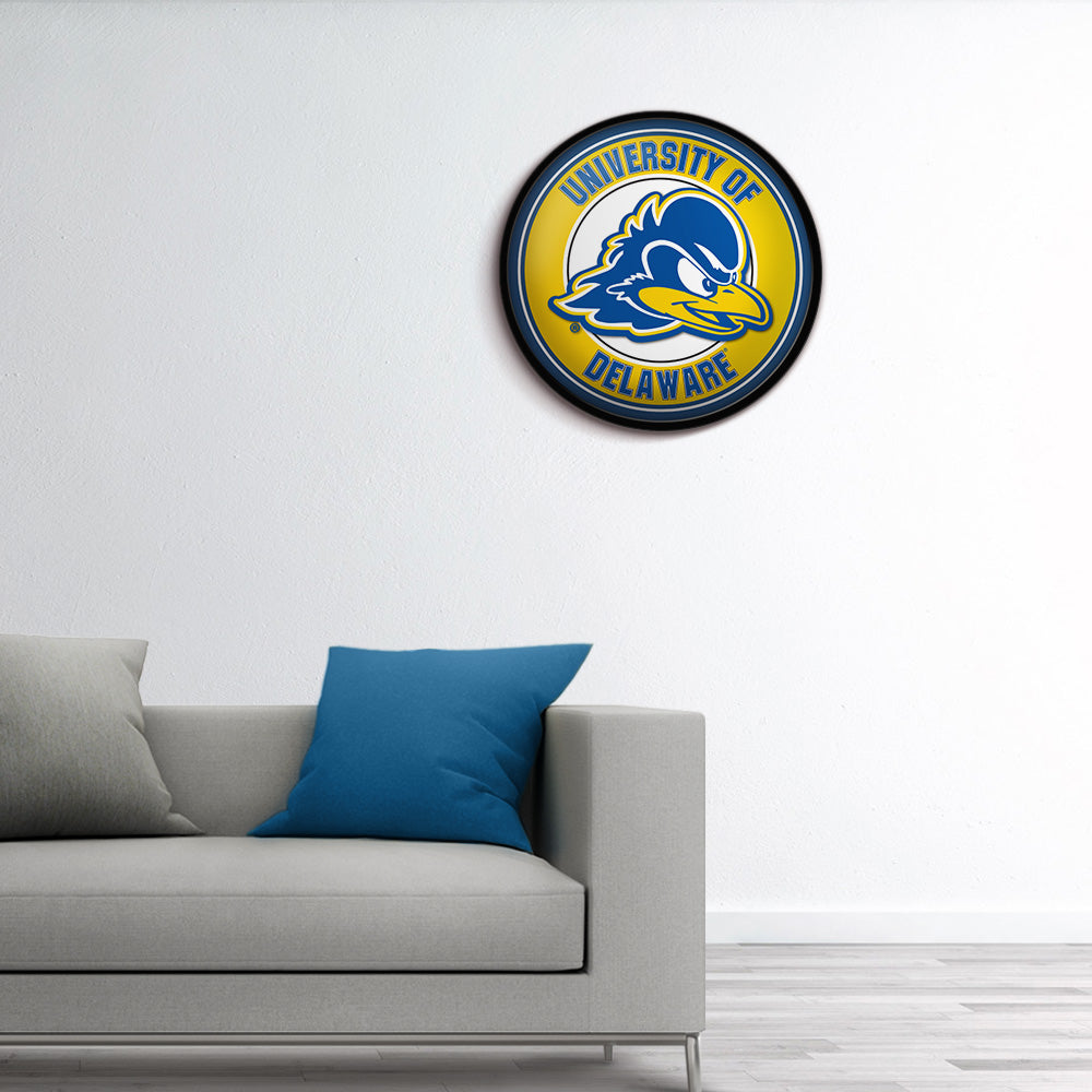 Delaware Blue Hens Modern Disc Wall Sign Room View