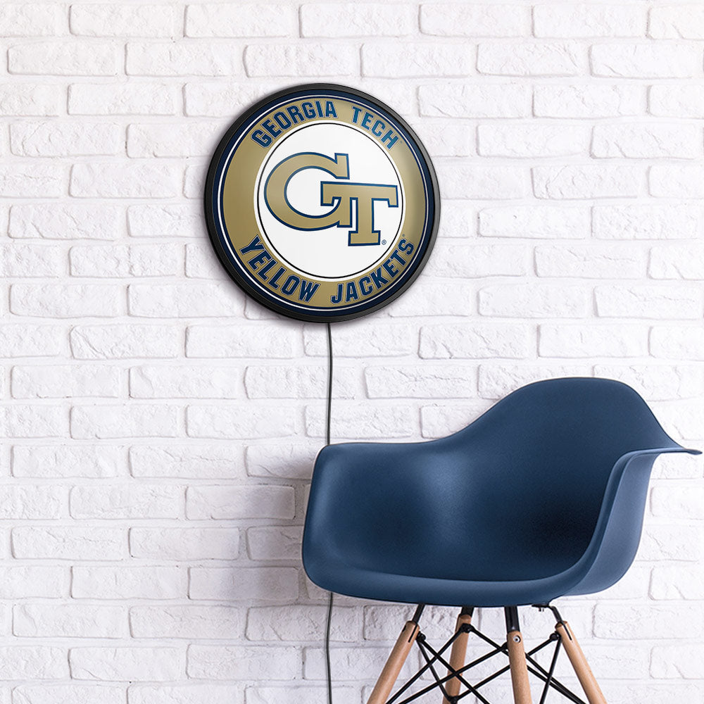 Georgia Tech Yellow Jackets Slimline Round Lighted Wall Sign Room View