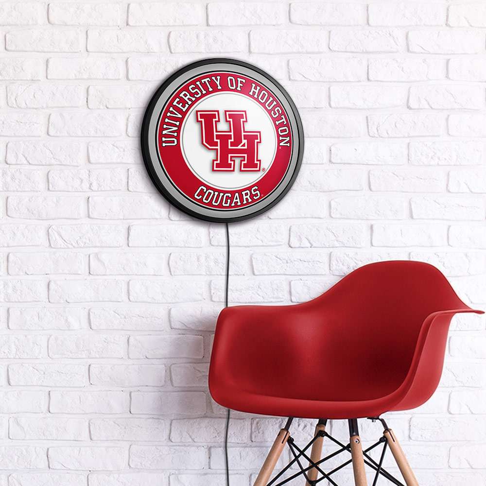 Houston Cougars Slimline Round Lighted Wall Sign Room View