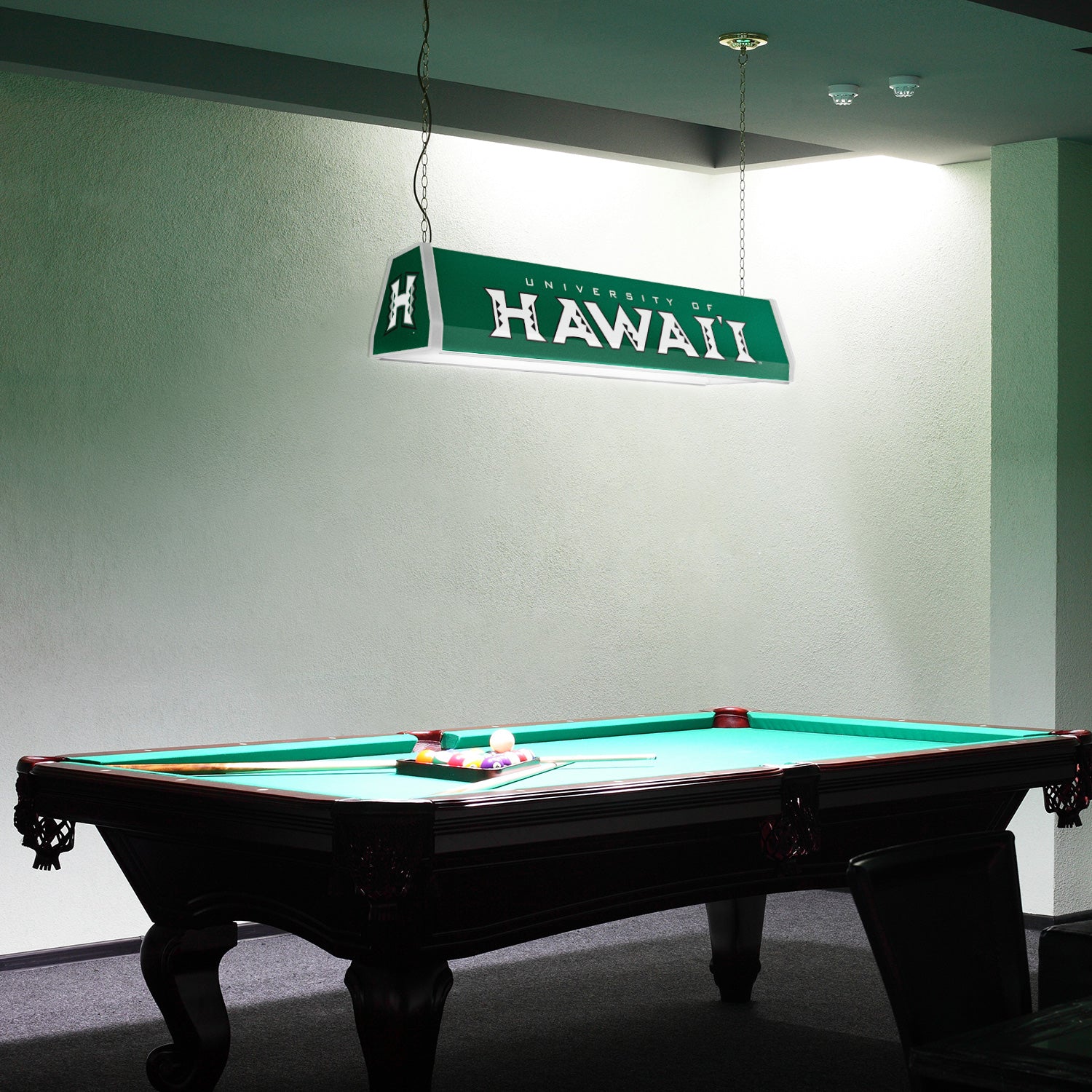 Hawaii Warriors Standard Pool Table Light Room View