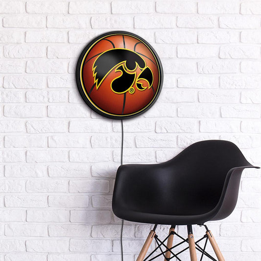 Iowa Hawkeyes Basketball Slimline Round Lighted Wall Sign Room View