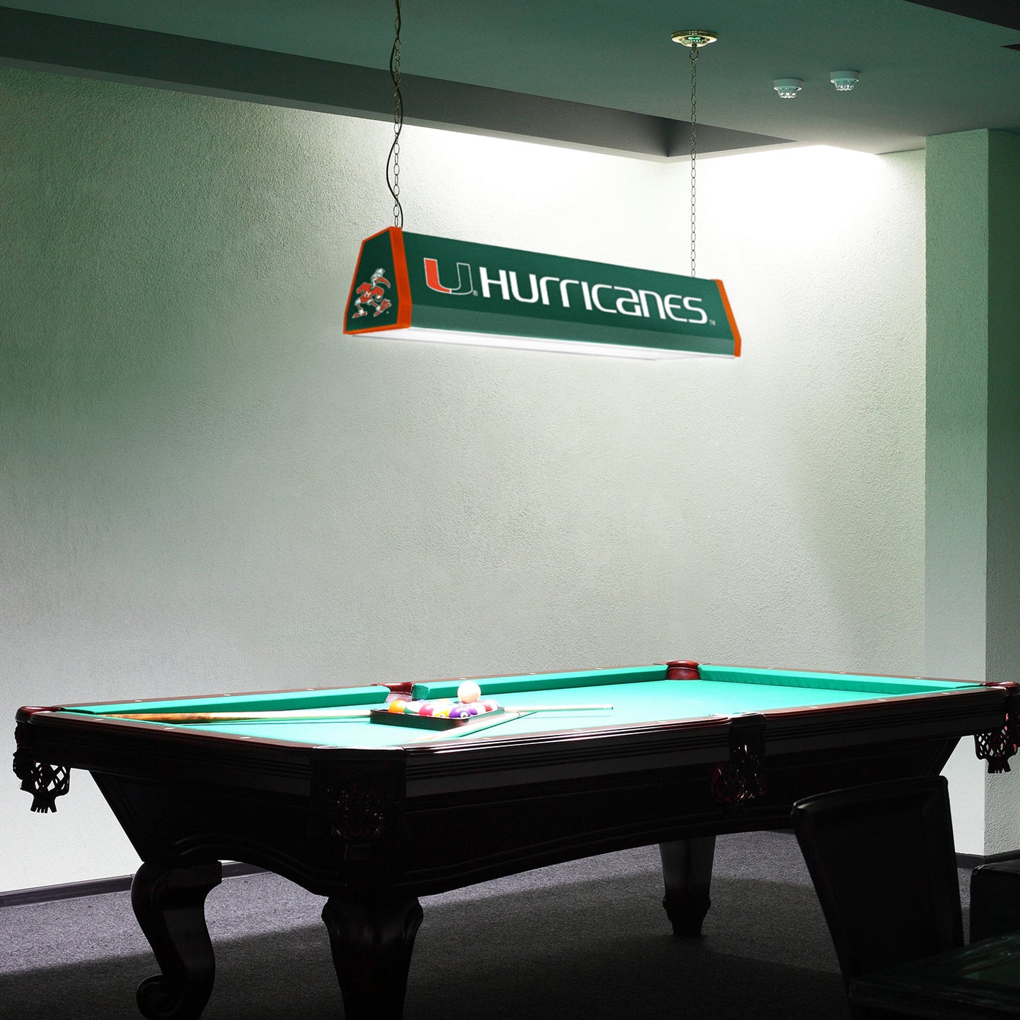 Miami Hurricanes Standard Pool Table Light Room View