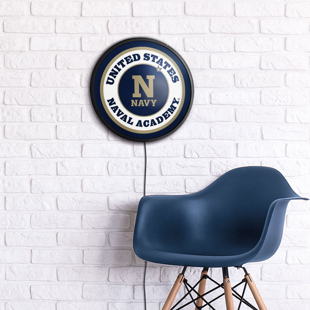 Navy Midshipmen Slimline Round Lighted Wall Sign Room View