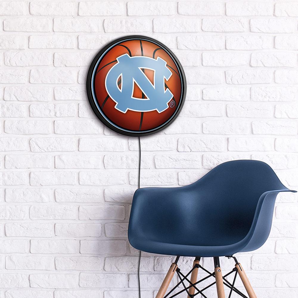 North Carolina Tar Heels Basketball Slimline Round Lighted Wall Sign Room View