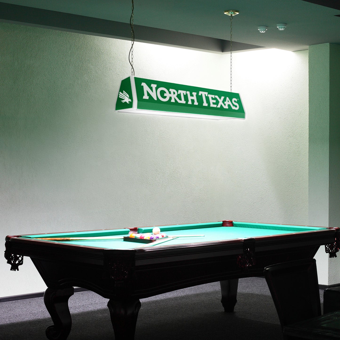 North Texas Mean Green Standard Pool Table Light Room View