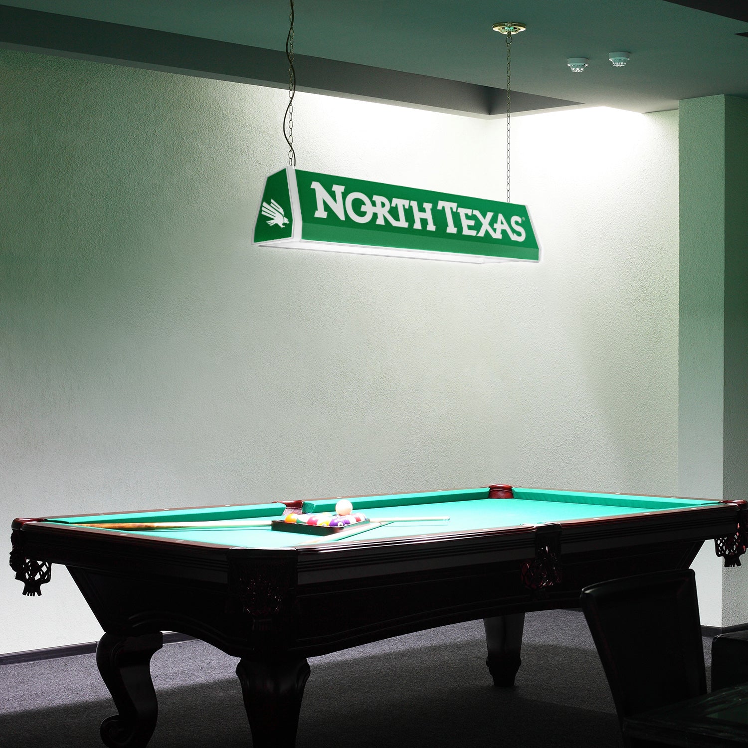North Texas Mean Green Standard Pool Table Light Room View