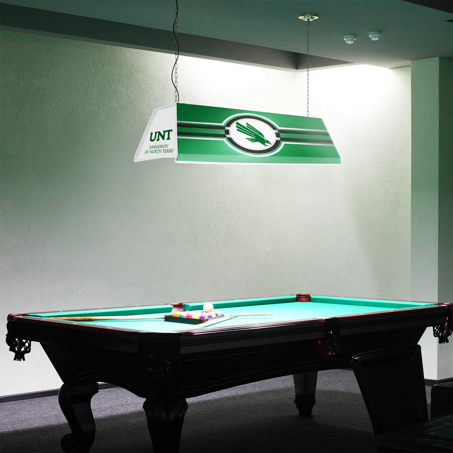 North Texas Mean Green Edge Glow Pool Table Light Room View