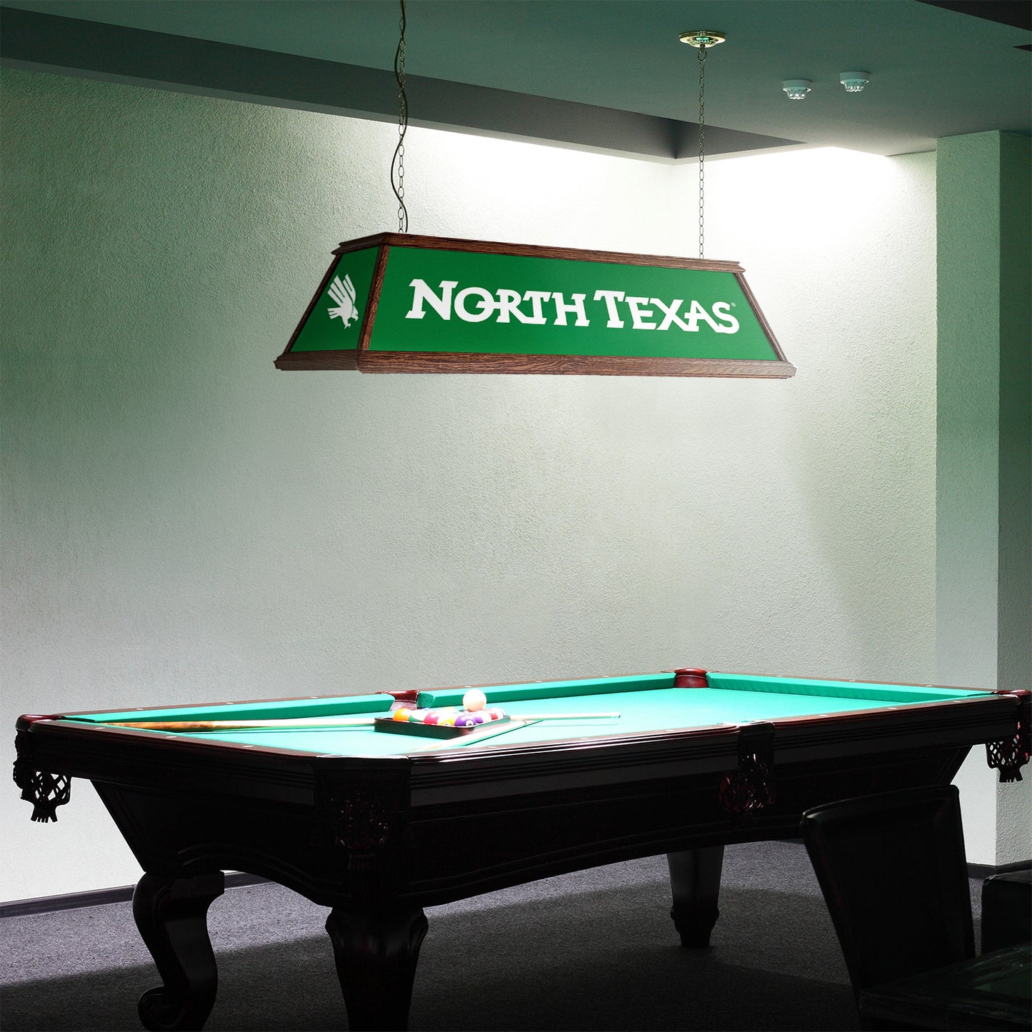 North Texas Mean Green Premium Pool Table Light Room View