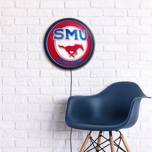 SMU Mustangs Slimline Round Lighted Wall Sign Room View