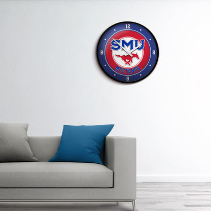 SMU Mustangs Round Wall Clock Room View
