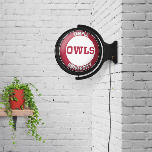 Temple Owls Round Rotating Wall Sign Room View