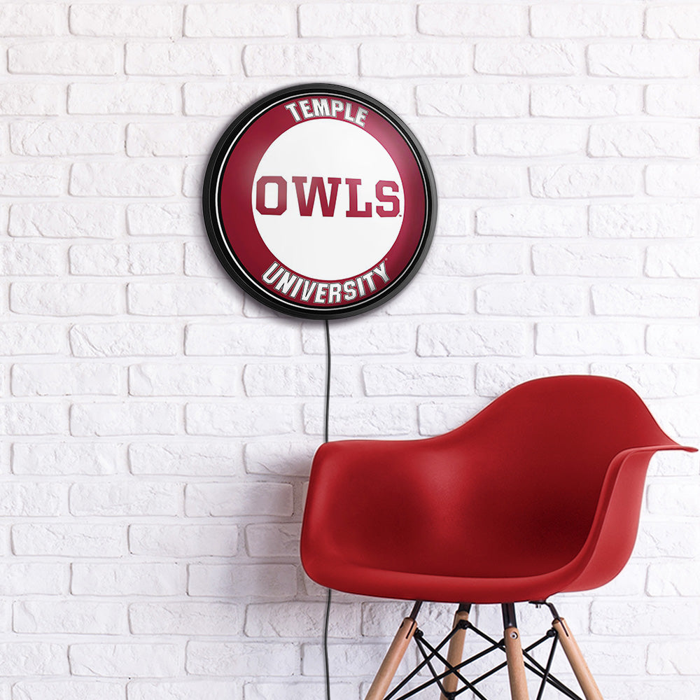 Temple Owls Slimline Round Lighted Wall Sign Room View
