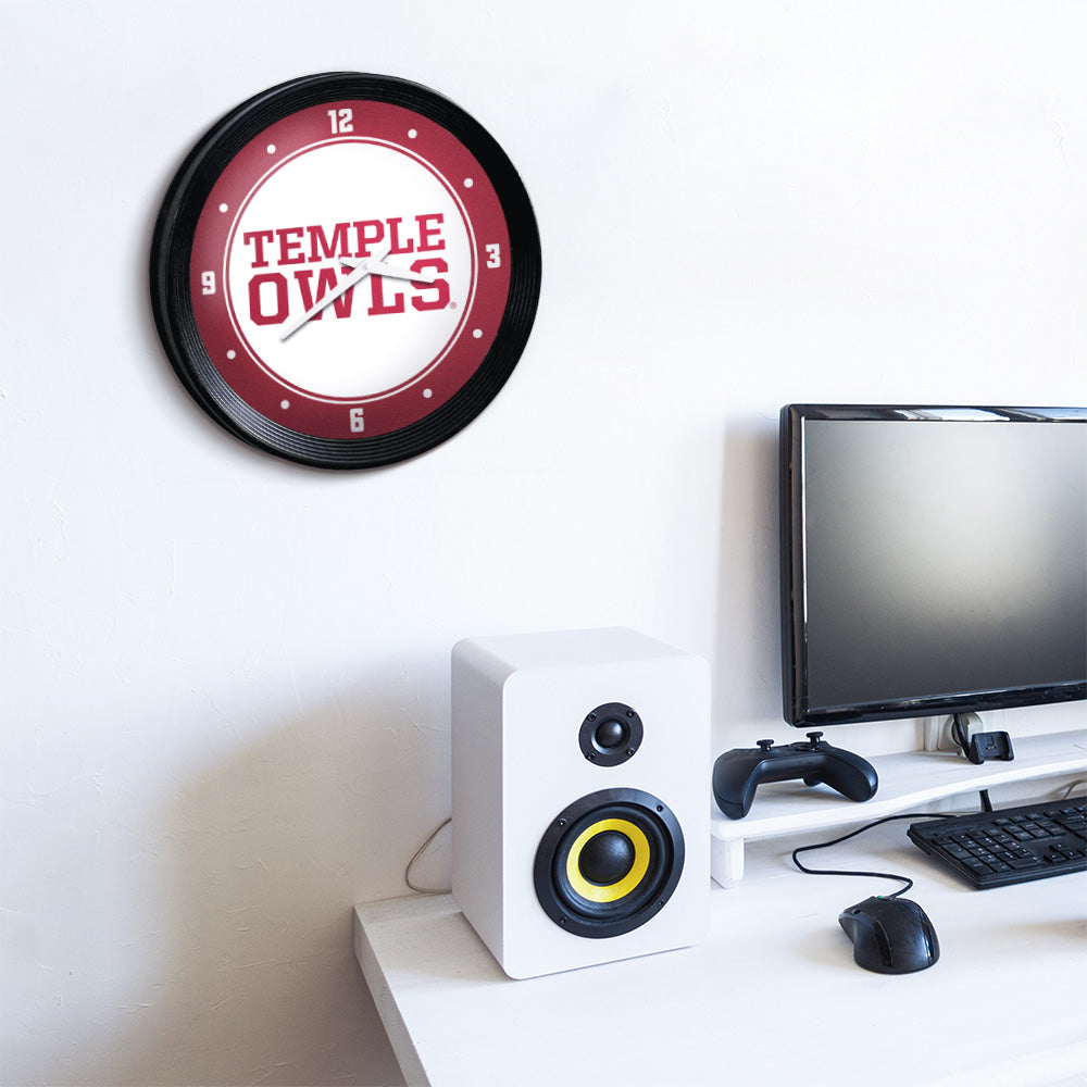 Temple Owls Ribbed Wall Clock Room View